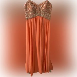 Laura Petite Pink/Salmon Beaded Strapless Maxi Dress